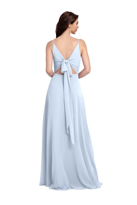 Soft Chiffon V-Neck V-Back A-Line Light Sky Blue Evening Dress / Bridesmaid Dress Manchester