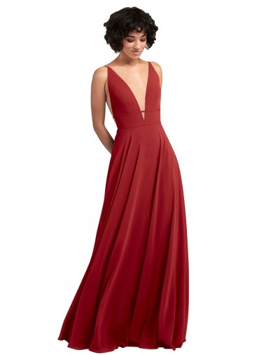 Lxue Chiffon V-Neck V-Back A-Line Red Bridesmaid Dress Manchester