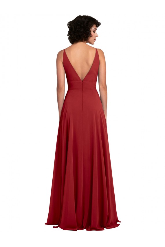 Lxue Chiffon V-Neck V-Back A-Line Red Bridesmaid Dress Manchester