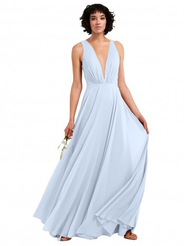 Soft Chiffon V-Neck A-Line Light Sky Blue Bridesmaid Dresses Manchester
