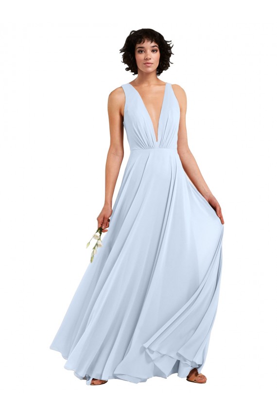 Soft Chiffon V-Neck A-Line Light Sky Blue Bridesmaid Dresses Manchester