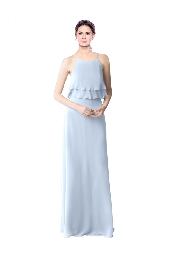 Soft Chiffon Halter Neck A-Line Light Sky Blue Bridesmaid Dresses Manchester