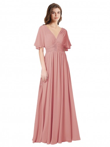 Soft Chiffon V-Neck V-Back A-Line Bliss Pink Bridesmaid Dress Manchester