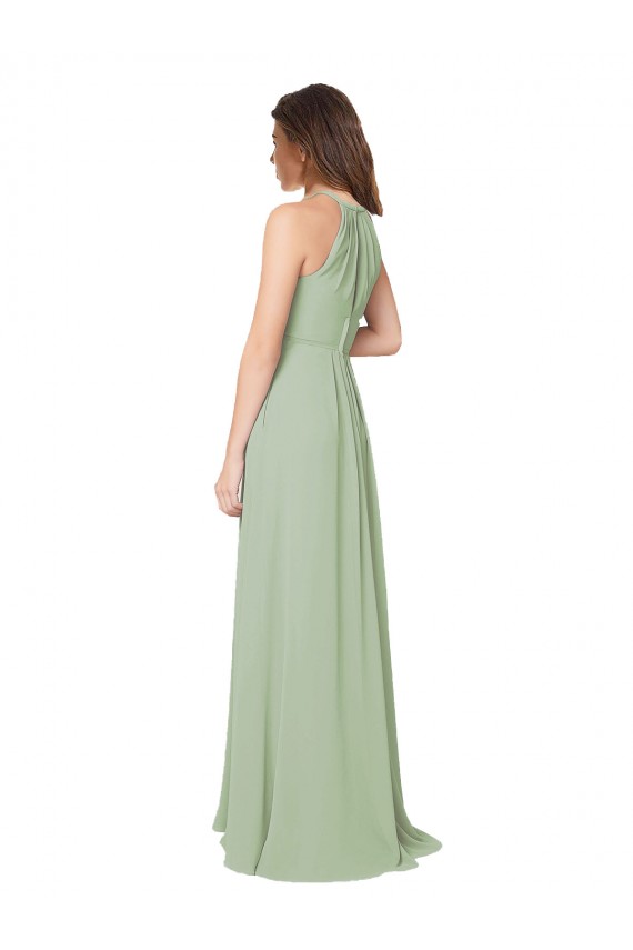 Soft Chiffon Halter Neck Keyhole Back A-Line Smoke Green Bridesmaid Dress Manchester