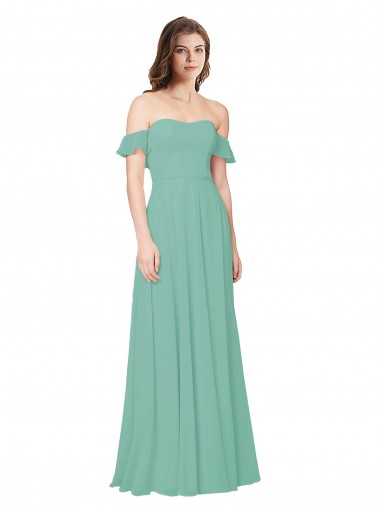 Soft Chiffon Off the Shoulder Open Back A-Line Jade Bridesmaid Dress Manchester