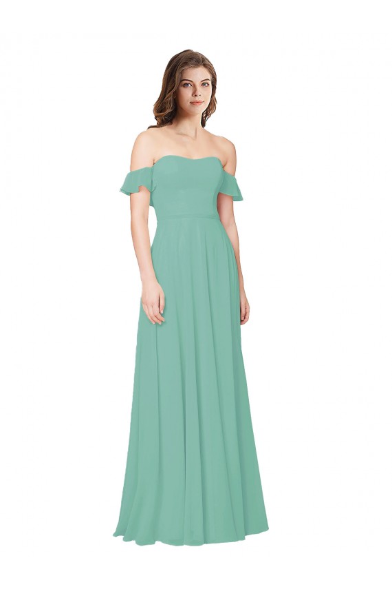 Soft Chiffon Off the Shoulder Open Back A-Line Jade Bridesmaid Dress Manchester