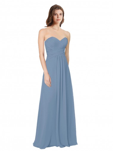 Chiffon Sweetheart Low Back A-Line Dusty Blue Bridesmaid Dress / Evening Gowns Manchester