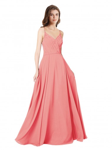 Soft Chiffon V-Neck Open Back A-Line Watermelon Bridesmaid Dress Manchester