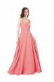 Soft Chiffon V-Neck Open Back A-Line Watermelon Bridesmaid Dress Manchester