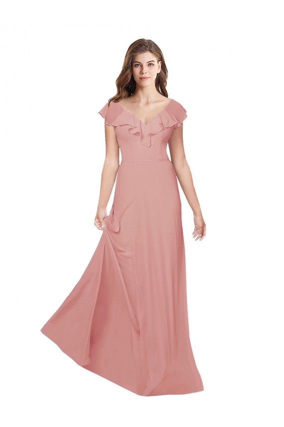 Chiffon V-Neck Open Back A-Line Bliss Pink Bridesmaid Dress / Evening Dress Manchester