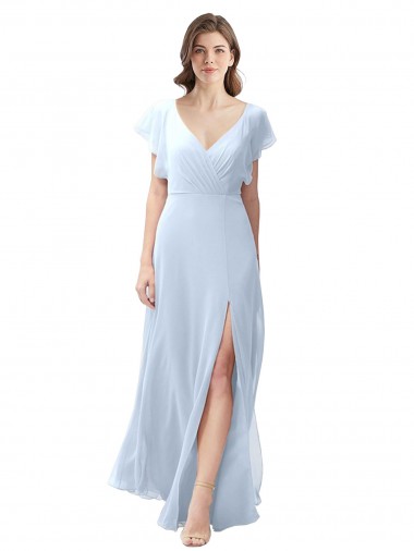 Soft Chiffon V-Neck Open Back A-Line Light Sky Blue Bridesmaid Dress / Formal Dress Manchester