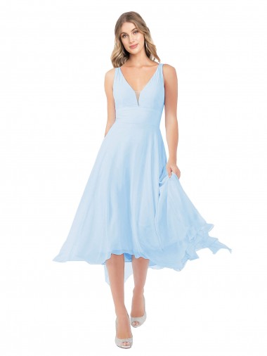 Soft Chiffon V-Neck Keyhole Back A-Line Light Sky Blue Bridesmaid Dress Manchester