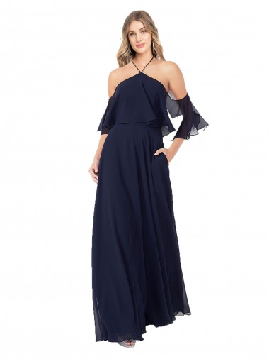 Soft Chiffon High Neck A-Line Dark Navy Formal Dress / Bridesmaid Dress Manchester