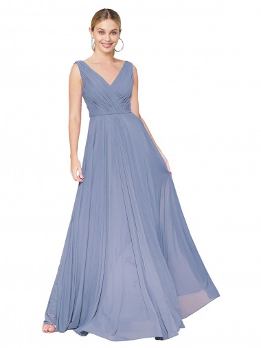 Soft Chiffon High Neck V-Back A-Line Dusty Blue Formal Evening Gown / Prom Dress / Bridesmaid Dress Manchester