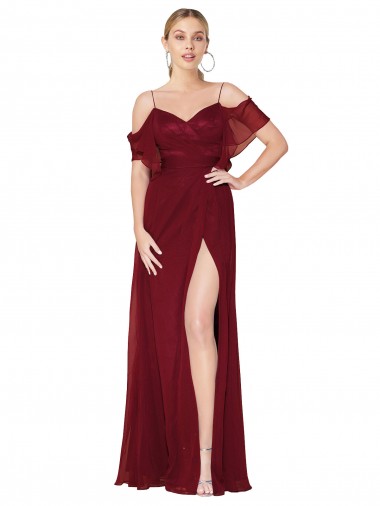 Soft Chiffon High Neck V-Back Trumpet Burgundy Formal Evening Gown / Prom Dress / Bridesmaid Dress Manchester