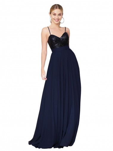 Soft Chiffon & Sequin High Neck A-Line Dark Navy Semi Formal Evening Dress / Prom Dress / Bridesmaid Dress Manchester