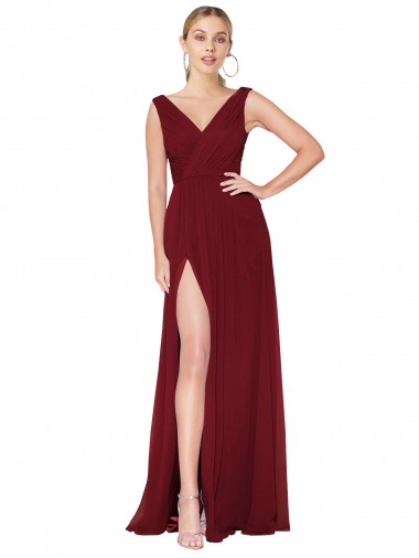 Soft Chiffon High Neck V-Back A-Line Burgundy Black Tie Evening Gown / Prom Dress / Bridesmaid Dress Manchester