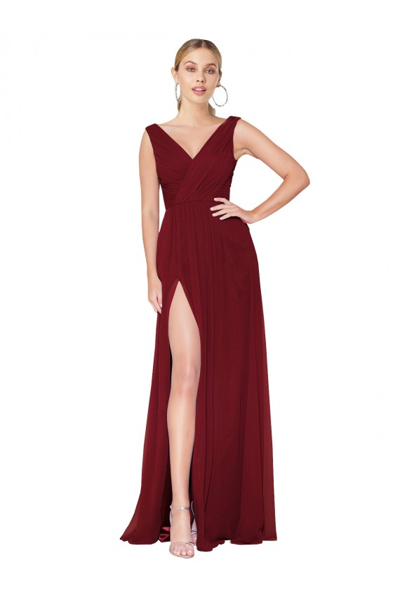 Soft Chiffon High Neck V-Back A-Line Burgundy Black Tie Evening Gown / Prom Dress / Bridesmaid Dress Manchester