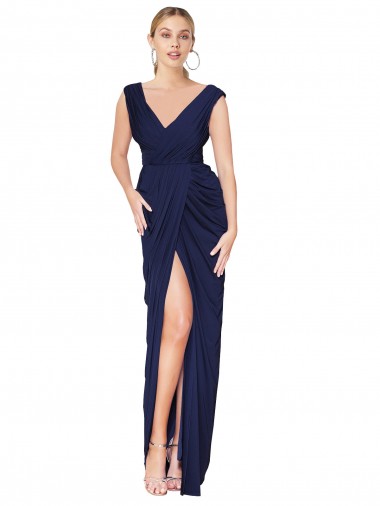 Soft Chiffon High Neck V-Back Mermaid Dark Navy Formal Evening Gown / Prom Dress / Bridesmaid Dress Manchester