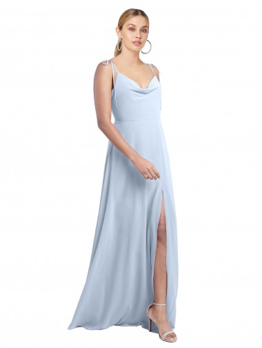 Chiffon Cowl Neck V-Back A-Line Light Sky Blue Bridesmaid Dress / Evening Gowns Manchester