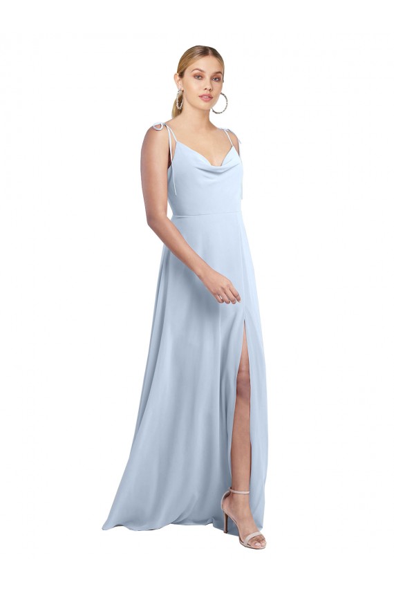 Chiffon Cowl Neck V-Back A-Line Light Sky Blue Bridesmaid Dress / Evening Gowns Manchester