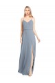 Soft Chiffon V-Neck Open Back A-Line Dusty Blue Bridesmaid Gowns Manchester