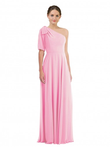 Soft Chiffon One Shoulder Trumpet Barely Pink Semi Formal Evening Dress / Bridesmaid Dress Manchester