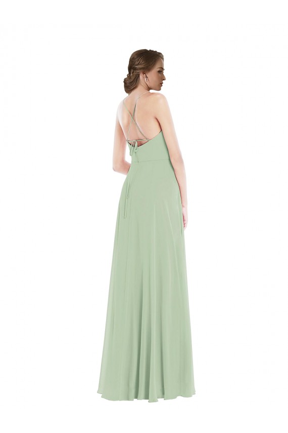 Soft Chiffon Scoop Neck Open Back A-Line Sage Semi Formal Evening Dress / Bridesmaid Dress Manchester
