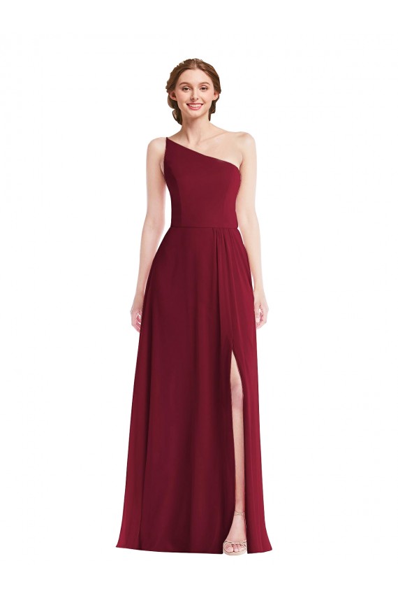 Soft Chiffon One Shoulder A-Line Burgundy Semi Formal Evening Dress / Bridesmaid Dress Manchester