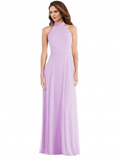 Soft Chiffon Halter Neck Low Back A-Line Lilac Semi Formal Evening Dress / Bridesmaid Dress Manchester