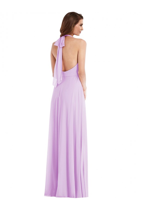 Soft Chiffon Halter Neck Low Back A-Line Lilac Semi Formal Evening Dress / Bridesmaid Dress Manchester