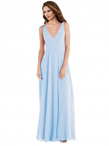 Soft Chiffon V-Neck A-Line Light Sky Blue Semi Formal Evening Dress / Bridesmaid Dress Manchester