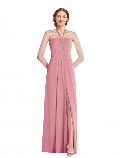 Soft Chiffon Halter Neck Open Back A-Line Skin Pink Semi Formal Evening Dress / Bridesmaid Dress Manchester