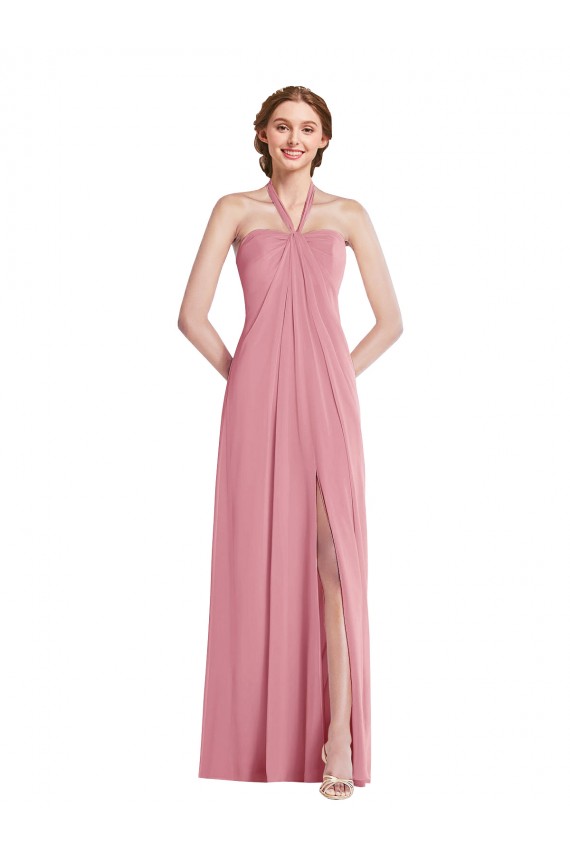 Soft Chiffon Halter Neck Open Back A-Line Skin Pink Semi Formal Evening Dress / Bridesmaid Dress Manchester