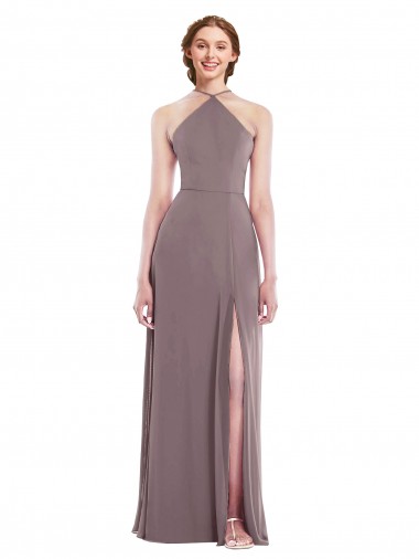 Soft Chiffon Halter Neck Low Back A-Line Dusty Rose Formal Evening Gown / Bridesmaid Dress Manchester