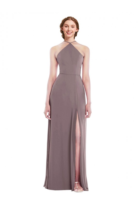 Soft Chiffon Halter Neck Low Back A-Line Dusty Rose Formal Evening Gown / Bridesmaid Dress Manchester