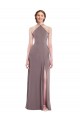 Soft Chiffon Halter Neck Low Back A-Line Dusty Rose Formal Evening Gown / Bridesmaid Dress Manchester