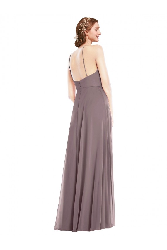 Soft Chiffon Halter Neck Low Back A-Line Dusty Rose Formal Evening Gown / Bridesmaid Dress Manchester