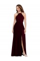 Soft Chiffon Halter Neck Low Back A-Line Burgundy Gold Semi Formal Evening Dress / Bridesmaid Dress Manchester