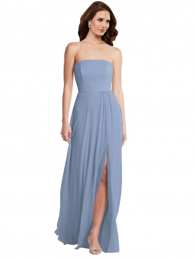 Soft Chiffon Strapless A-Line Dusty Blue Semi Formal Evening Dress / Bridesmaid Dress Manchester