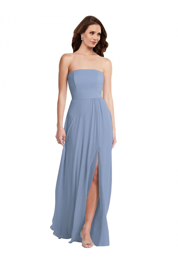 Soft Chiffon Strapless A-Line Dusty Blue Semi Formal Evening Dress / Bridesmaid Dress Manchester