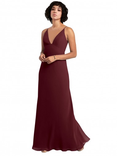 Soft Chiffon V-Neck V-Back A-Line Burgundy Gold Bridesmaid Dress / Formal Dress Manchester