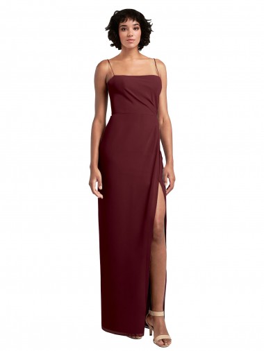 Soft Chiffon Square Neck Low Back A-Line Burgundy Gold Evening Dress / Bridesmaid Dress Manchester
