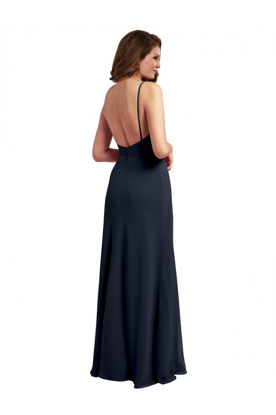 Soft Chiffon Scoop Neck Open Back A-Line Dark Navy Evening Dress / Bridesmaid Dress Manchester