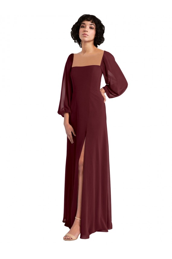 Chiffon Square Neck A-Line Burgundy Gold Bridesmaid Dress / Evening Dress Manchester