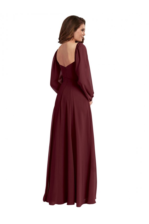 Chiffon Square Neck A-Line Burgundy Gold Bridesmaid Dress / Evening Dress Manchester
