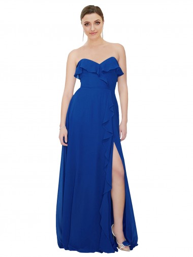 Soft Chiffon Strapless A-Line Royal Blue Bridesmaid Dress Manchester