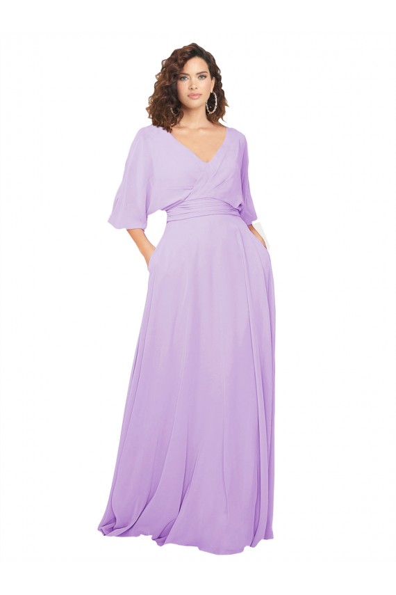 Lxue Chiffon V-Neck Low Back A-Line Lilac Bridesmaid Dress Manchester
