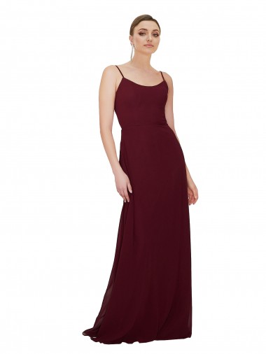 Soft Chiffon Scoop Neck Keyhole Back A-Line Burgundy Gold Bridesmaid Dress Manchester