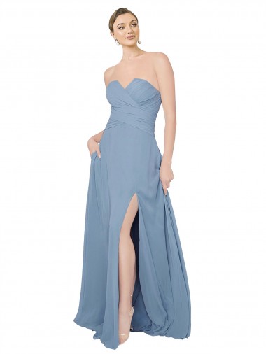 Chiffon Strapless Low Back A-Line Dusty Blue Bridesmaid Dress / Evening Dress Manchester